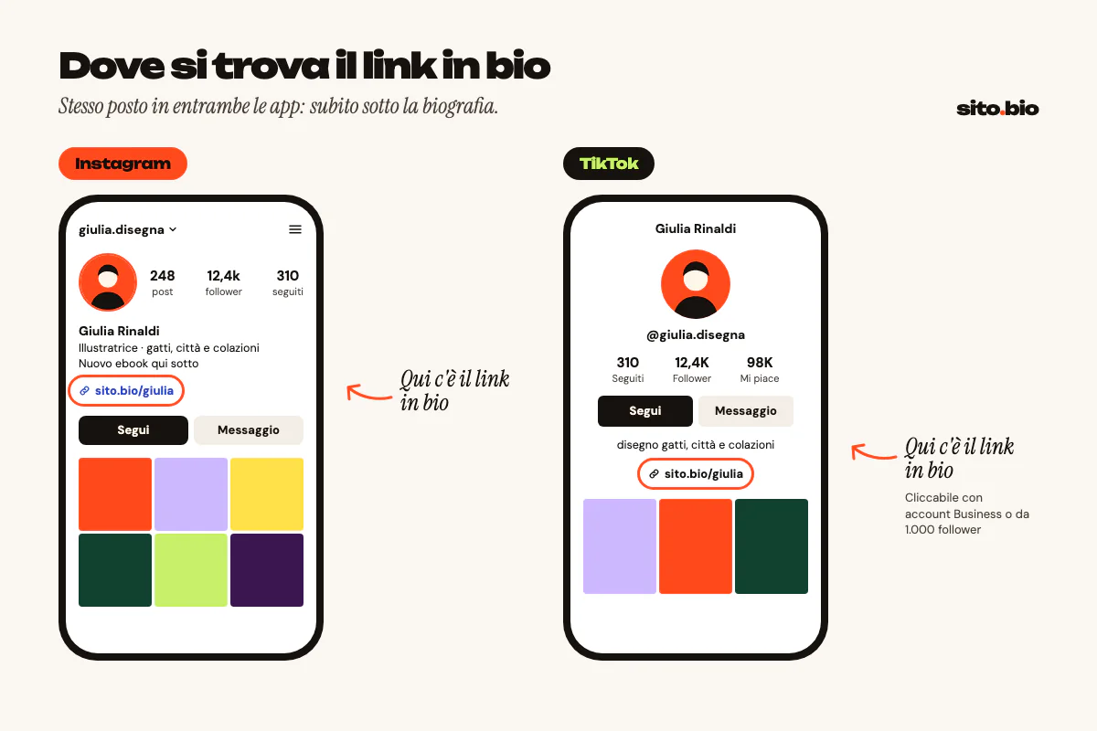 Dove si trova il link in bio su Instagram e su TikTok